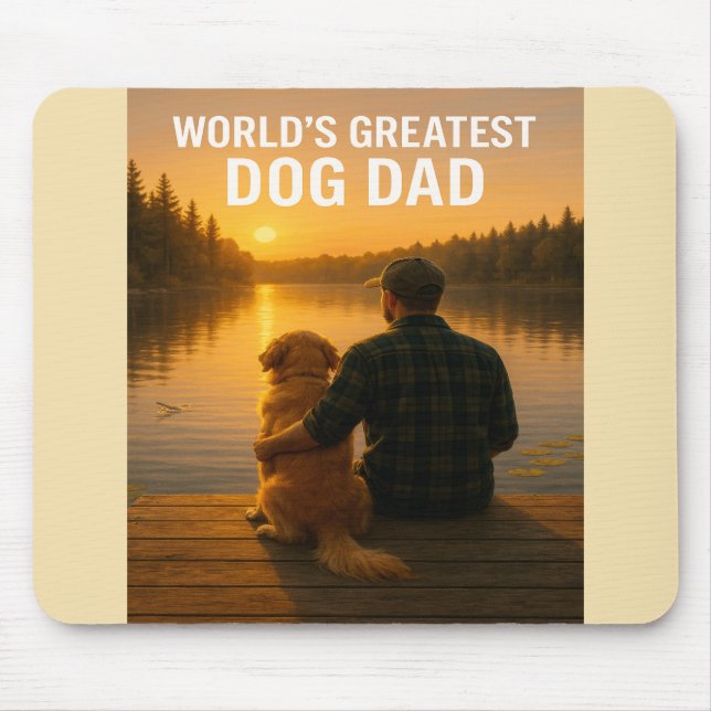 World’s Greatest Dog Dad – Lakeside Sunset Edition Mouse Pad (Front)