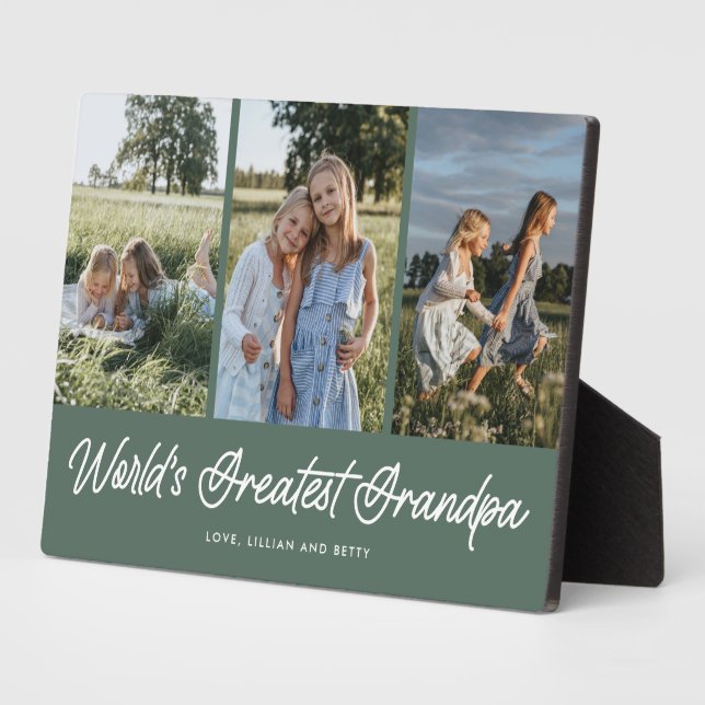 World’s Greatest Grandpa Green 3 Photo Plaque (Side)