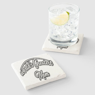 World’s Greatest Mom Elegant Cursive Design Stone Coaster
