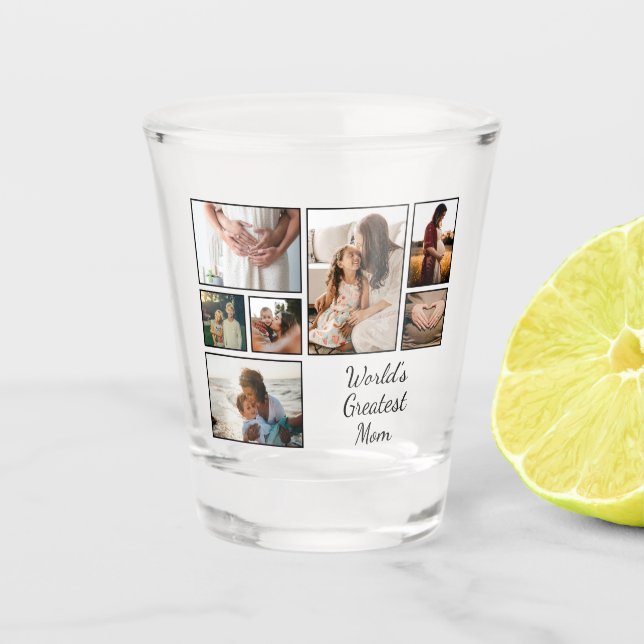 World’s Greatest Mum Family Child 7 Photo Collage Shot Glass (Front)