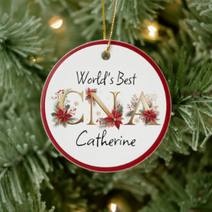 World’s Kindest CNA Floral Christmas Ceramic Ornam Ornament