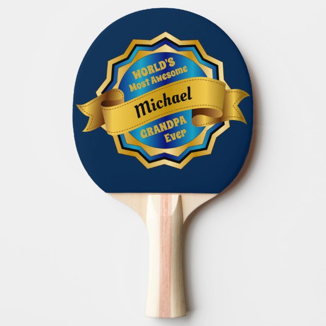 World’s Most Awesome Grandpa Gold Blue Award Ping Pong Paddle (Front)