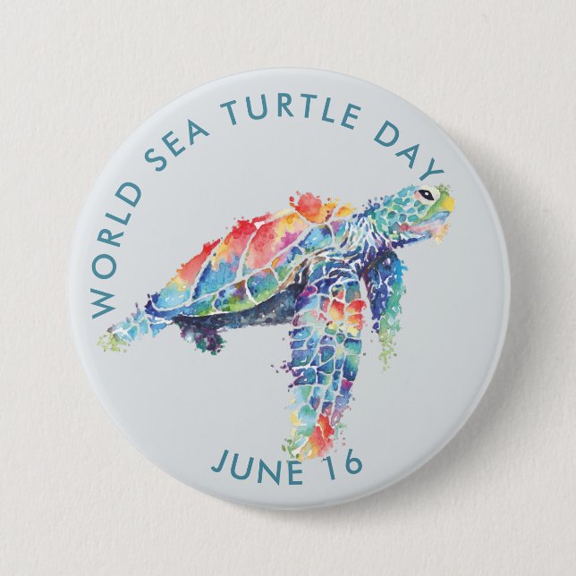 World Sea Turtle Day, watercolor sea turtle 7.5 Cm Round Badge (Front)