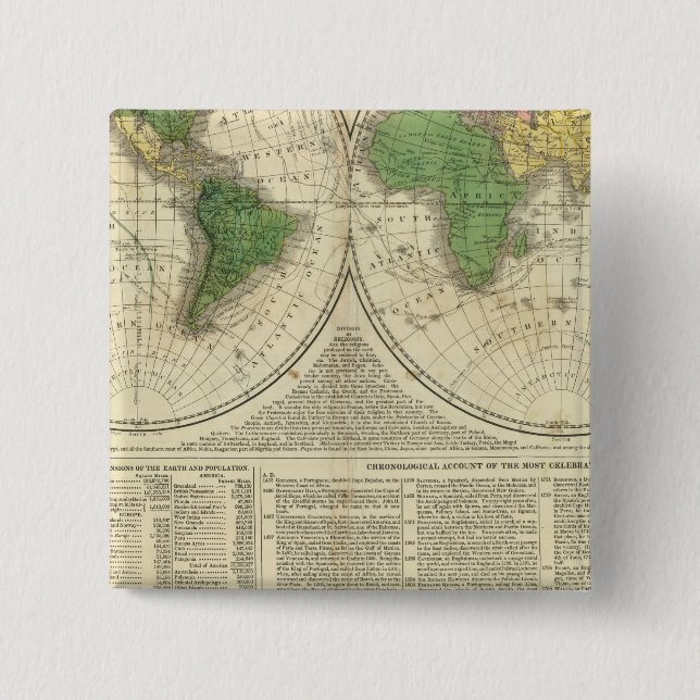 World shown as two hemispheres 15 cm square badge (Front)