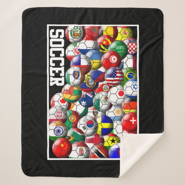World Soccer Balls with World Flags Sherpa Blanket (Front)