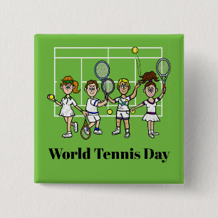 World Tennis Day Cartoon Tennis Players Button