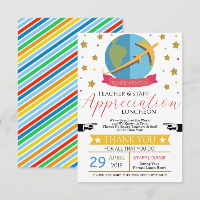 World Theme Teacher Appreciation Invite (Front/Back)