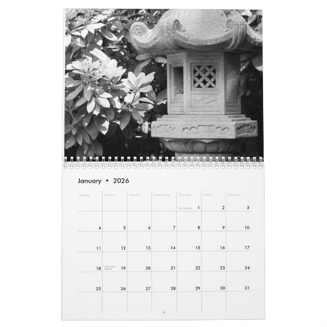 World through black and white calendar (Jan 2026)