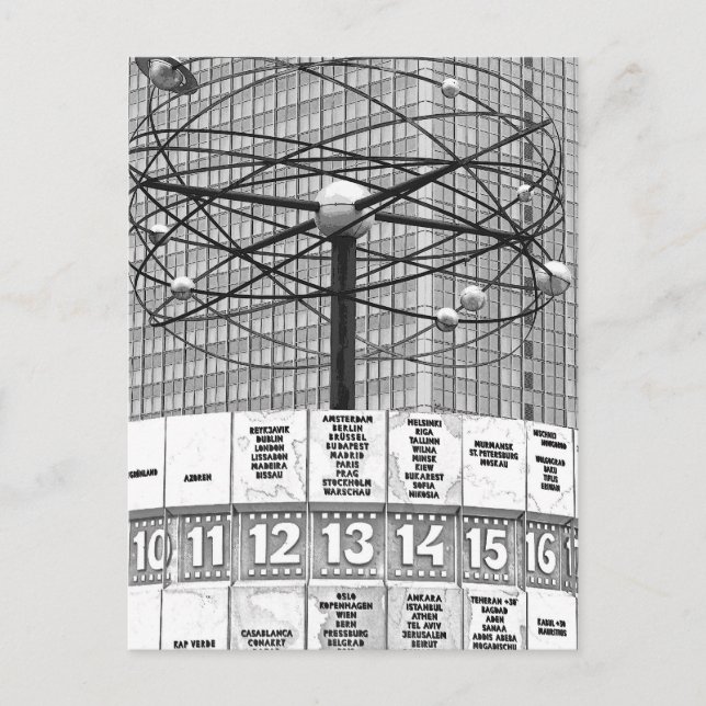 World Time Clock, Alexanderplatz, Berlin, B & W (W Postcard (Front)