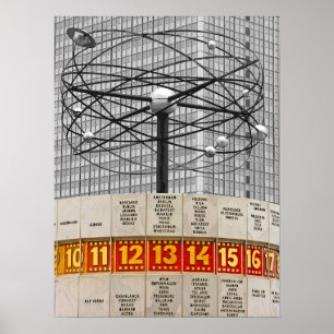 World Time Clock,Alexanderplatz,Berlin,Part B&W Poster