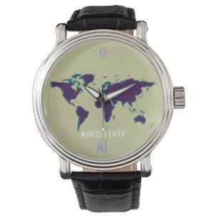 world time clock & map watch