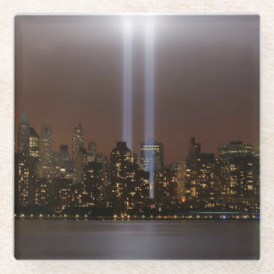 World trade centre tribute in light in New York. Glass Coaster