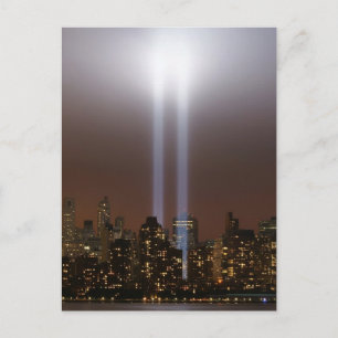 World trade centre tribute in light in New York. Postcard