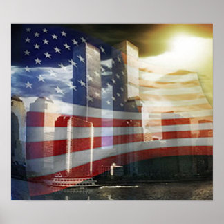 World Trade Centre with Flag Poster