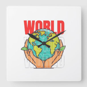 World – Travel Adventure Globe Design Square Wall Clock