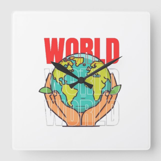 World – Travel Adventure Globe Design Square Wall Clock (Front)