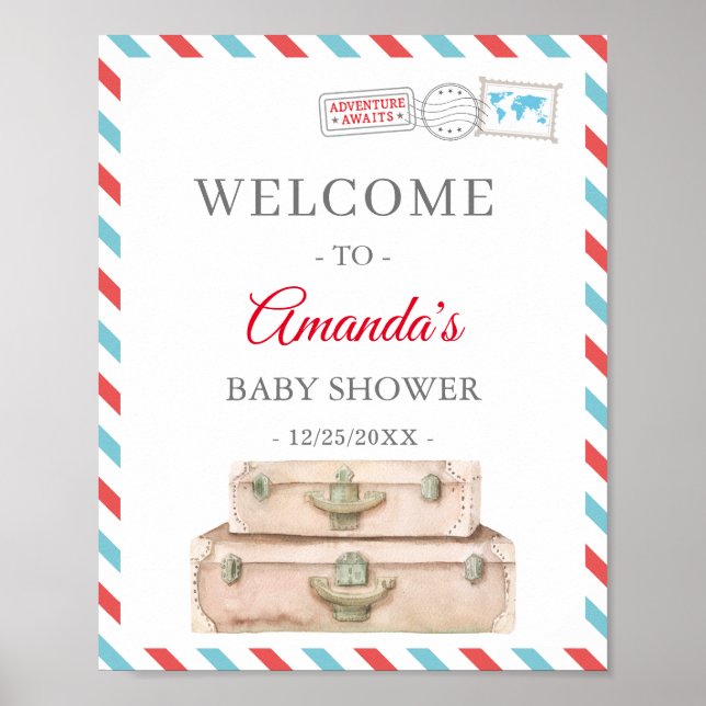 World Travel Adventure Neutral Baby Shower Welcome Poster (Front)