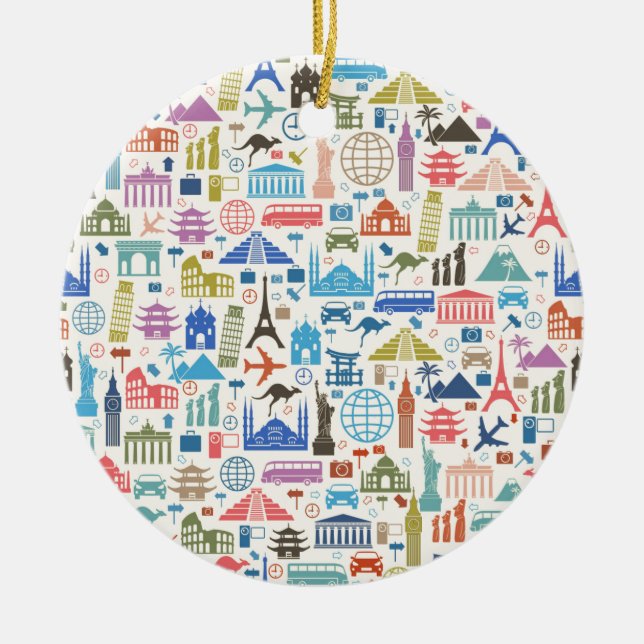 world travel ceramic tree decoration (Front)