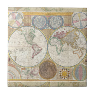 World Travel Map Antique Vintage Geography Ceramic Tile