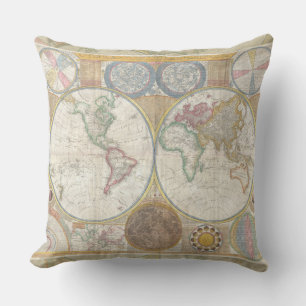 World Travel Map Antique Vintage Geography Cushion