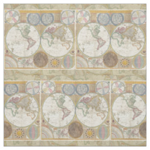 World Travel Map Antique Vintage Geography Fabric