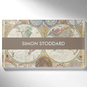 World Travel Map Antique Vintage Geography Name Tag