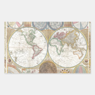 World Travel Map Antique Vintage Geography Rectangular Sticker