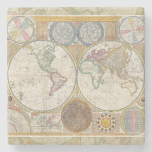 World Travel Map Antique Vintage Geography Stone Coaster
