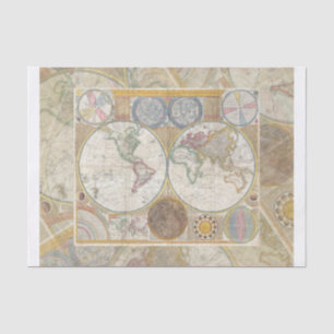 World Travel Map Antique Vintage Geography Tissue Paper