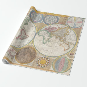 World Travel Map Antique Vintage Geography Wrapping Paper