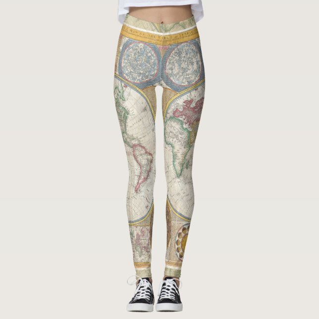 World Travel Map Antique Vintage Leggings (Front)