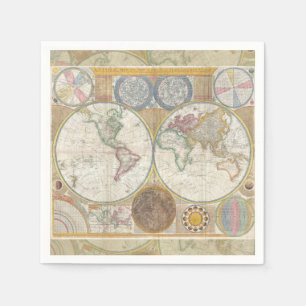 World Travel Map Antique Vintage Napkin