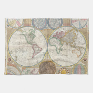 World Travel Map Antique Vintage Tea Towel