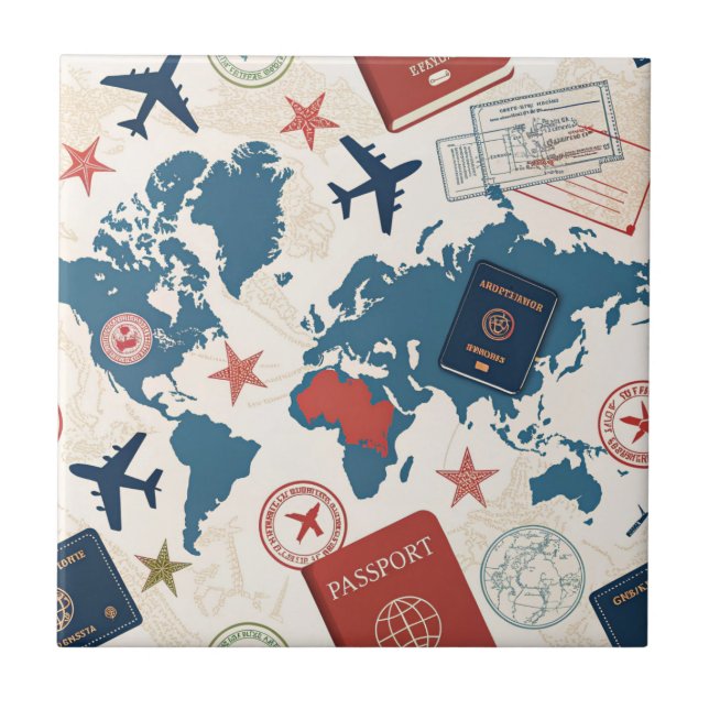 World Travel Map Pattern Ceramic Tile (Front)