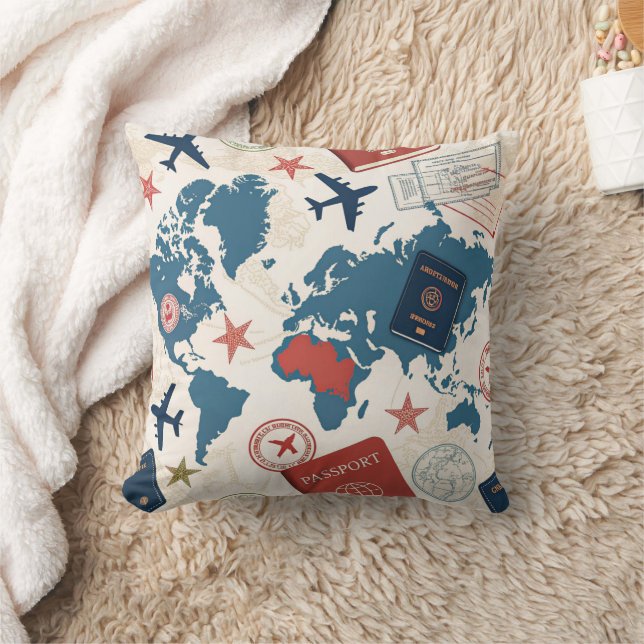 World Travel Map Pattern Cushion (Blanket)