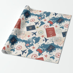 World Travel Map Pattern Wrapping Paper