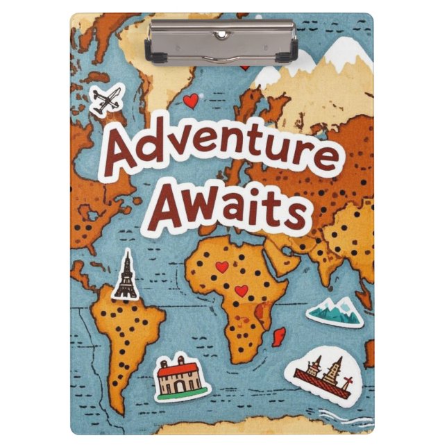 World Travel Map with quote Clipboard (Front)