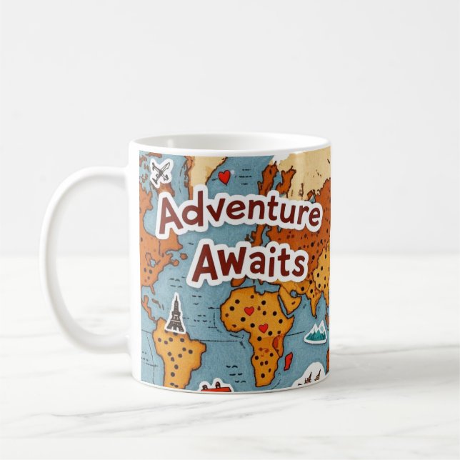 World Travel Map with quote Coffee Mug (Left)