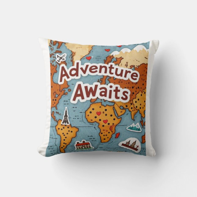 World Travel Map with quote Cushion (Front)