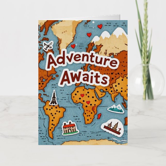 World Travel Map with quote Foil Greeting Card (Front)