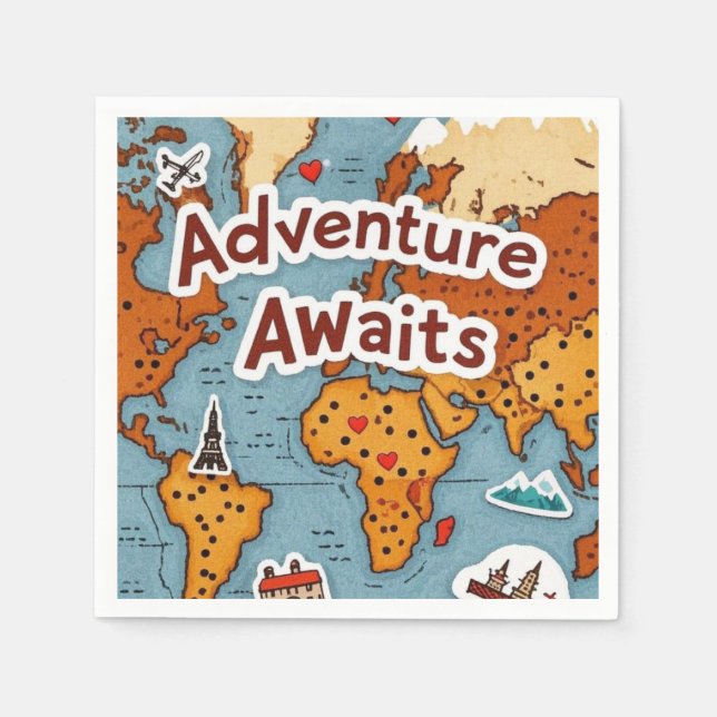 World Travel Map with quote Napkin (Front)