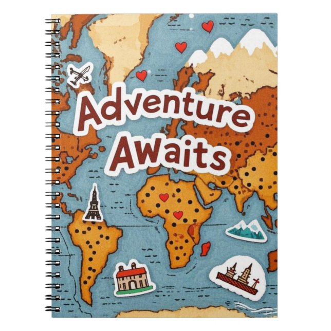World Travel Map with quote Notebook (Front)