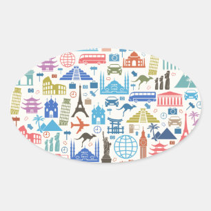 world travel oval sticker