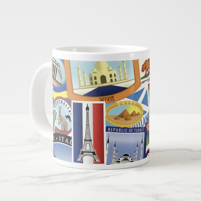 World Travel Pattern Large Coffee Mug (Front Left)