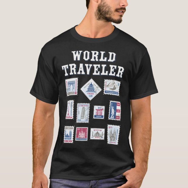 World Travel Stamp Gift for Travelers Men Women Pa T-Shirt (Front)