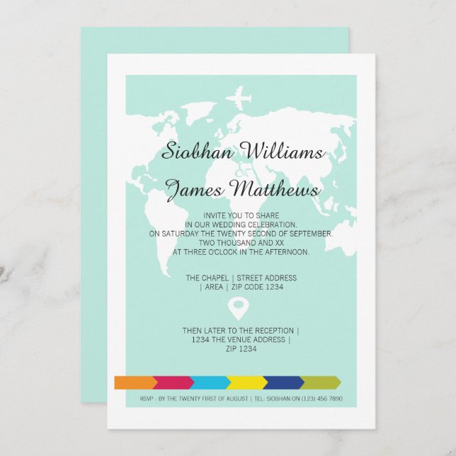 World Travel Wedding Invitation (Front/Back)