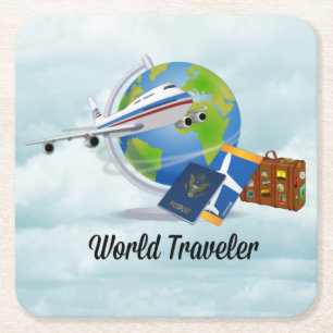 World Traveler, packed and ready to go, Square Paper Coaster
