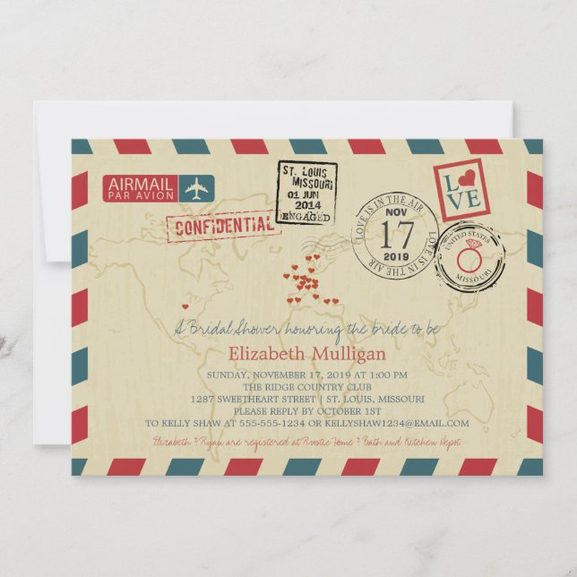 World Traveller Airmail | Bridal Shower Invitation (Front)