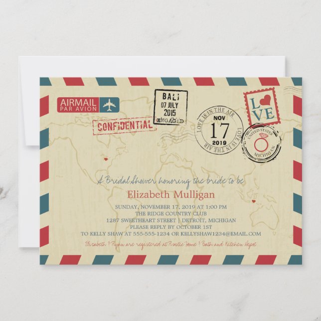 World Traveller Airmail | Bridal Shower Invitation (Front)