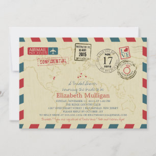 World Traveller Airmail   Bridal Shower Invitation